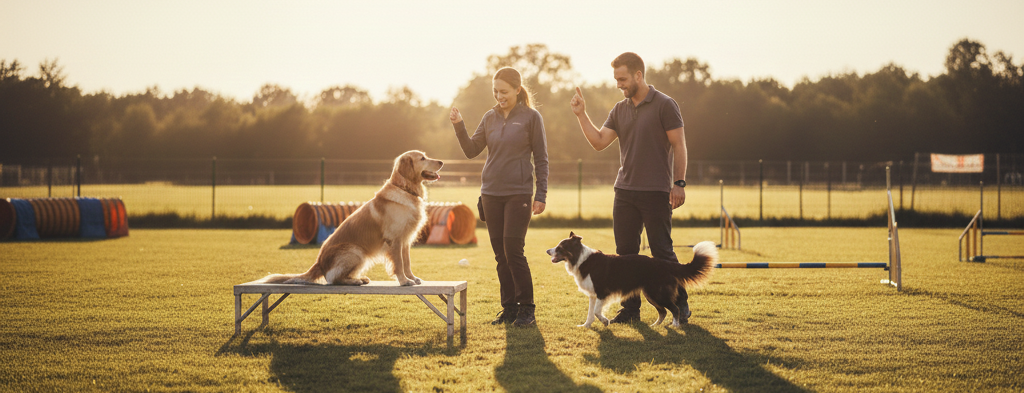 Dog learning commands with owner